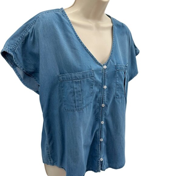 Maurices Womens Lyocell Blend Blue Button-Down V-Neck Top Size M - Picture 2 of 8